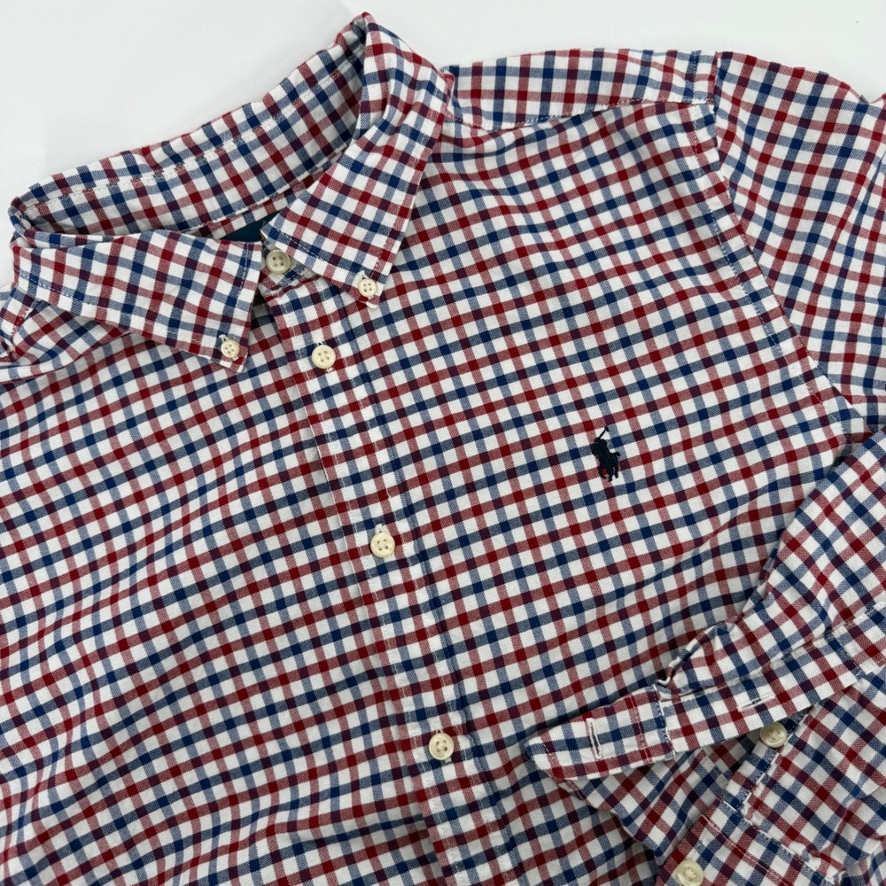 Ralph Lauren Mens XL 18-20 Red Blue Gingham Cotton Button Down Shirt Long Sleeve